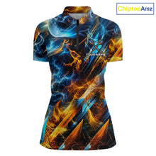 Load image into Gallery viewer, Icy And Fire Flame Dartboard Women Dart Polo &amp; 1/4-Zip Shirt Custom Red And Blue Dart Team Attire NYN3210