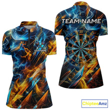 Load image into Gallery viewer, Icy And Fire Flame Dartboard Women Dart Polo &amp; 1/4-Zip Shirt Custom Red And Blue Dart Team Attire NYN3210