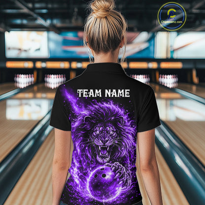 Personalized Purple Flame Lion Bowling Shirts For Women Custom Fire Lion Team Bowling Jersey NYN4066