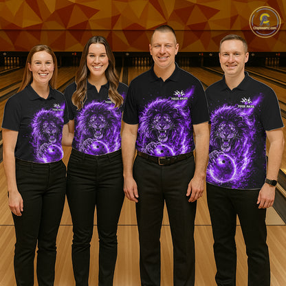 Personalized Purple Flame Lion Bowling Shirts For Men Custom Fire Lion Team Bowling Jersey NYN4066