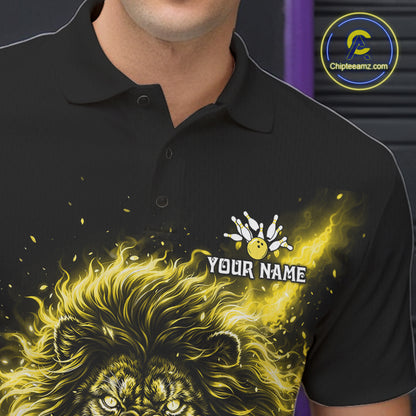 Personalized Yellow Flame Lion Bowling Shirts For Men Custom Fire Lion Team Bowling Jersey NYN4067