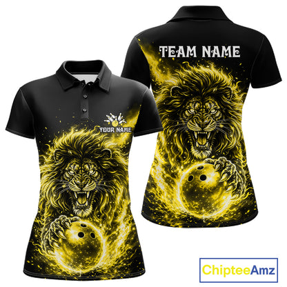 Personalized Yellow Flame Lion Bowling Shirts For Women Custom Fire Lion Team Bowling Jersey NYN4067