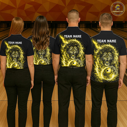 Personalized Yellow Flame Lion Bowling Shirts For Men Custom Fire Lion Team Bowling Jersey NYN4067