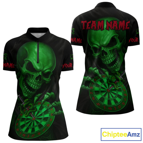 Custom Blood Cobra Green Dartboard Skeleton Dart Women Quarter-Zip Jerseys Dart Team Shirt NYN1652