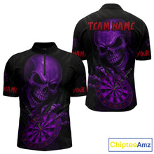 Load image into Gallery viewer, Custom Blood Cobra Purple Dartboard Skeleton Dart Men Quarter-Zip Jerseys Dart Team Shirt NYN1654