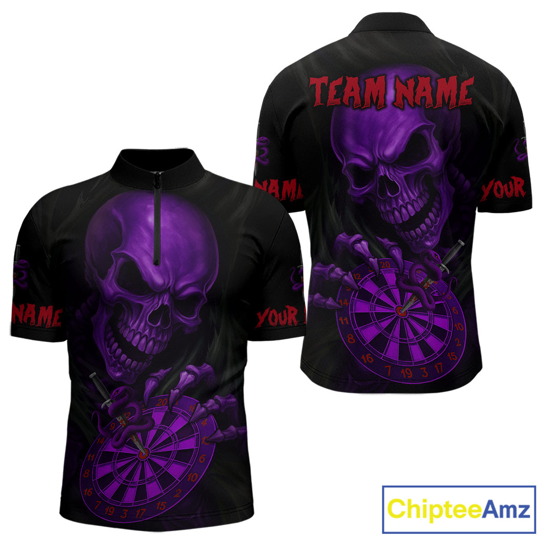 Custom Blood Cobra Purple Dartboard Skeleton Dart Men Quarter-Zip Jerseys Dart Team Shirt NYN1654