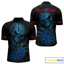 Load image into Gallery viewer, Custom Blood Cobra Blue Dartboard Skeleton Dart Men Quarter-Zip Jerseys Dart Team Shirt NYN1653