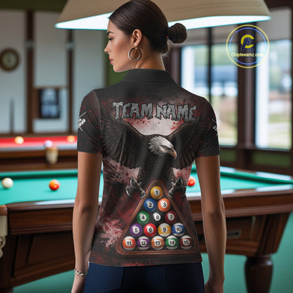 Red Grunge Eagle 8 Ball Billiard Pool Shirt For Women Custom Claws Billiard Attire Team Jersey NYN3063