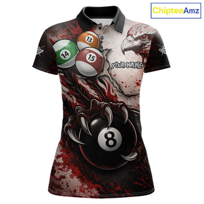Red Grunge Eagle 8 Ball Billiard Pool Shirt For Women Custom Claws Billiard Attire Team Jersey NYN3063