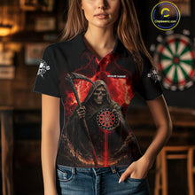 Load image into Gallery viewer, Custom Lightning Red Grim Reaper Dartboard Dart Polo Shirt For Women Dart Team Jerseys NYN1418