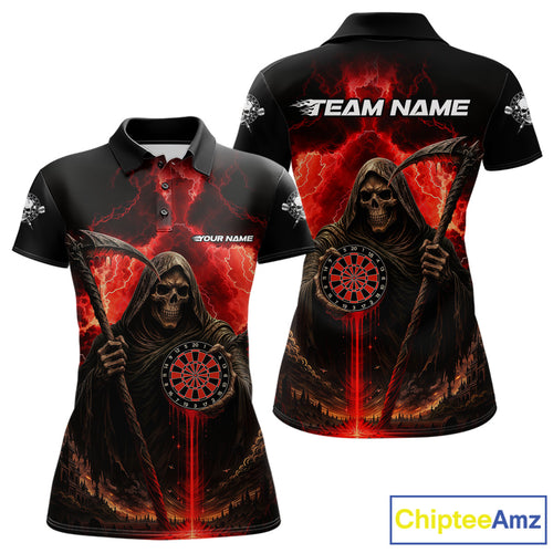 Custom Lightning Red Grim Reaper Dartboard Dart Polo Shirt For Women Dart Team Jerseys NYN1418