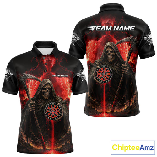 Custom Lightning Red Grim Reaper Dartboard Dart Polo Shirt For Men Dart Team Jerseys NYN1418