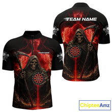Load image into Gallery viewer, Custom Lightning Red Grim Reaper Dartboard Dart 1/4-Zip Shirt For Men Dart Team Jerseys NYN1418