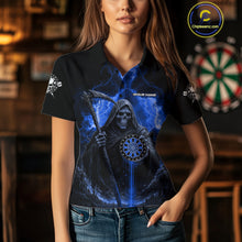 Load image into Gallery viewer, Custom Lightning Blue Grim Reaper Dartboard Dart Polo Shirt For Women Dart Team Jerseys NYN1419