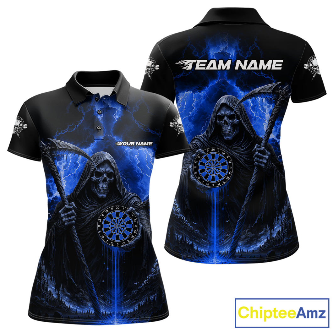 Custom Lightning Blue Grim Reaper Dartboard Dart Polo Shirt For Women Dart Team Jerseys NYN1419