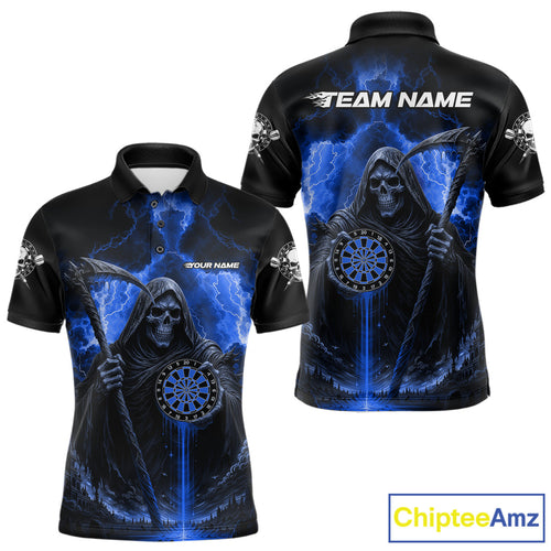 Custom Lightning Blue Grim Reaper Dartboard Dart Polo Shirt For Men Dart Team Jerseys NYN1419