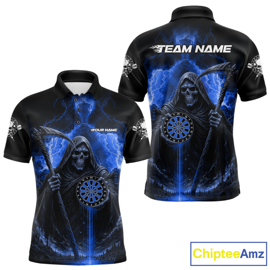 Custom Lightning Blue Grim Reaper Dartboard Dart Polo Shirt For Men Dart Team Jerseys NYN1419
