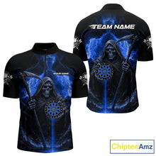Load image into Gallery viewer, Custom Lightning Blue Grim Reaper Dartboard Dart 1/4-Zip Shirt For Men Dart Team Jerseys NYN1419