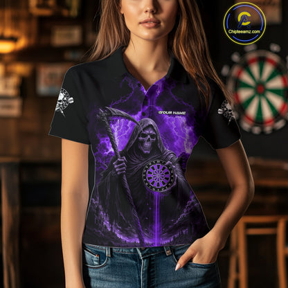 Custom Lightning Purple Grim Reaper Dartboard Dart Polo Shirt For Women Dart Team Jerseys NYN1420