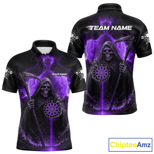 Custom Lightning Purple Grim Reaper Dartboard Dart Polo Shirt For Men Dart Team Jerseys NYN1420