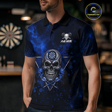 Load image into Gallery viewer, Custom Blue Splatter Multi-Skull Men Darts Arrow Polo League Shirts Dart Team Jerseys NYN2201