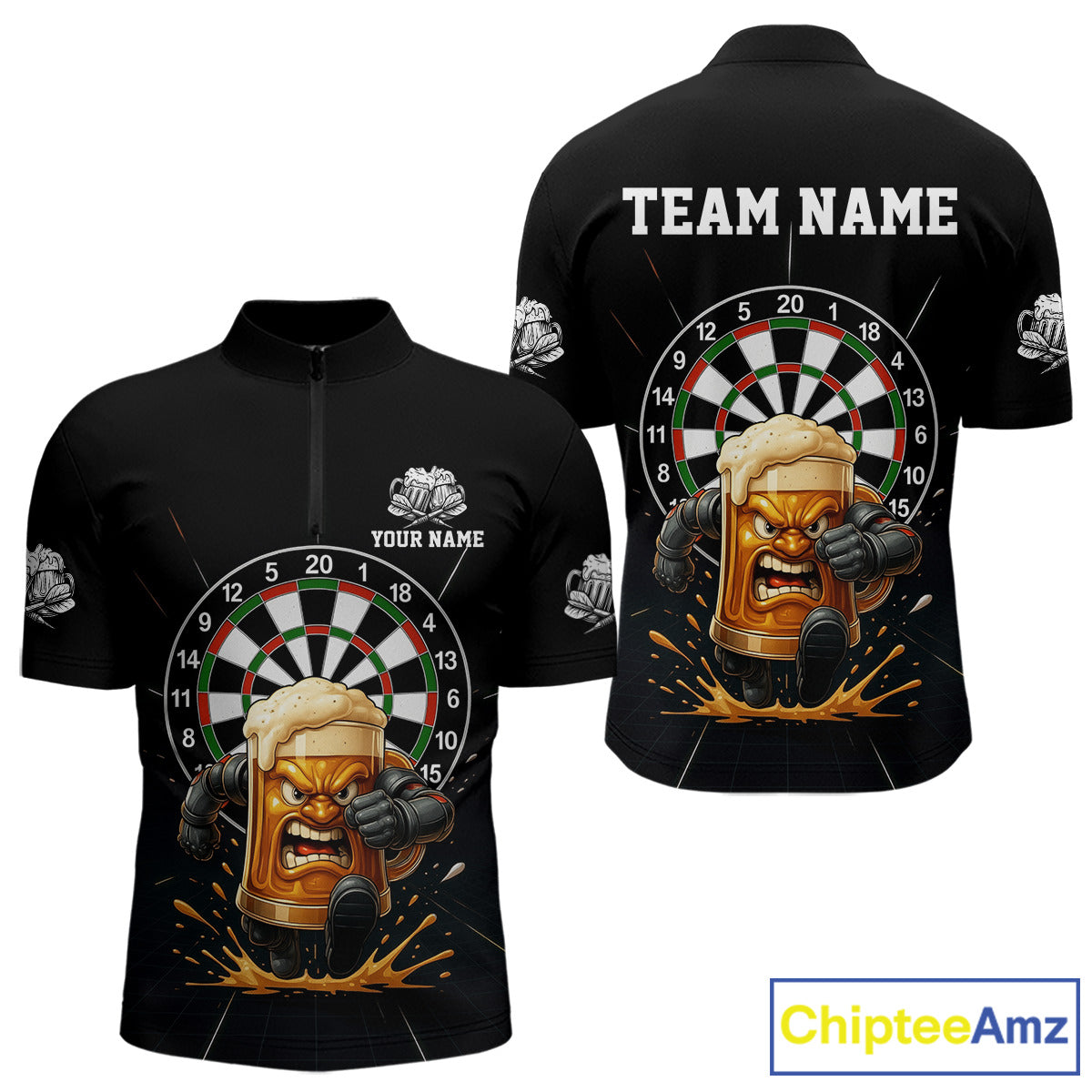 Funny Running Beer Robot & Dartboard Custom Men Darts Quarter-Zip Shirt Funny Dart Jerseys NYN1946