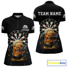 Load image into Gallery viewer, Funny Running Beer Robot &amp; Dartboard Custom Women Darts Quarter-Zip Shirt Funny Dart Jerseys NYN1946