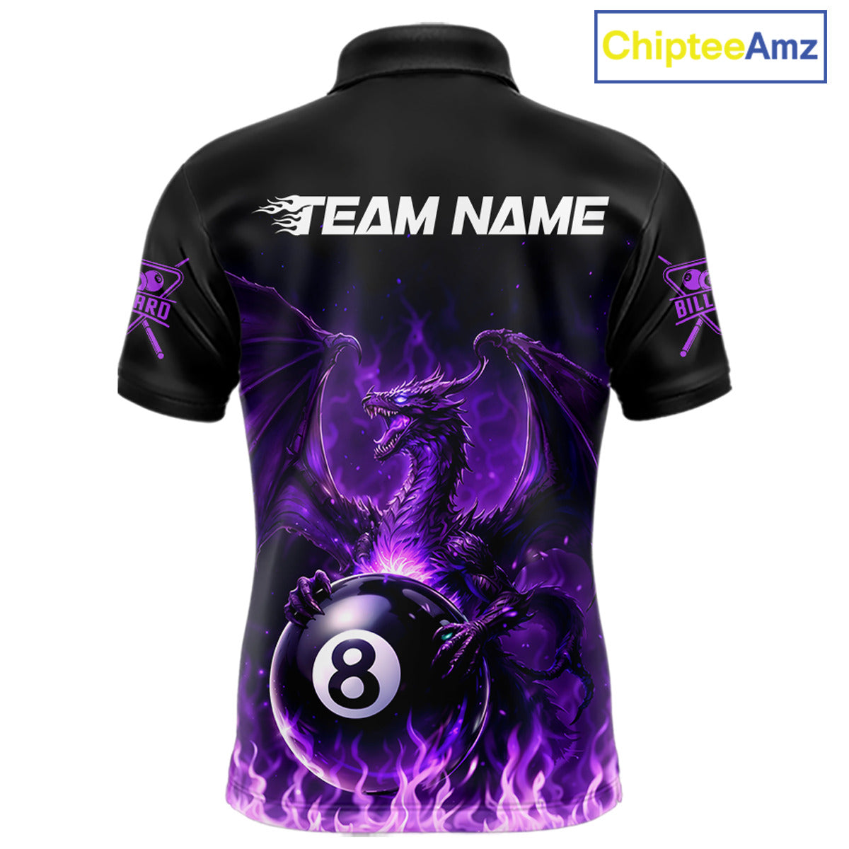 Purple Flaming Dragon Play Pool 8 Ball Men Billiard Shirt Custom Billiard Polo & 1/4-Zip Attire NYN2493