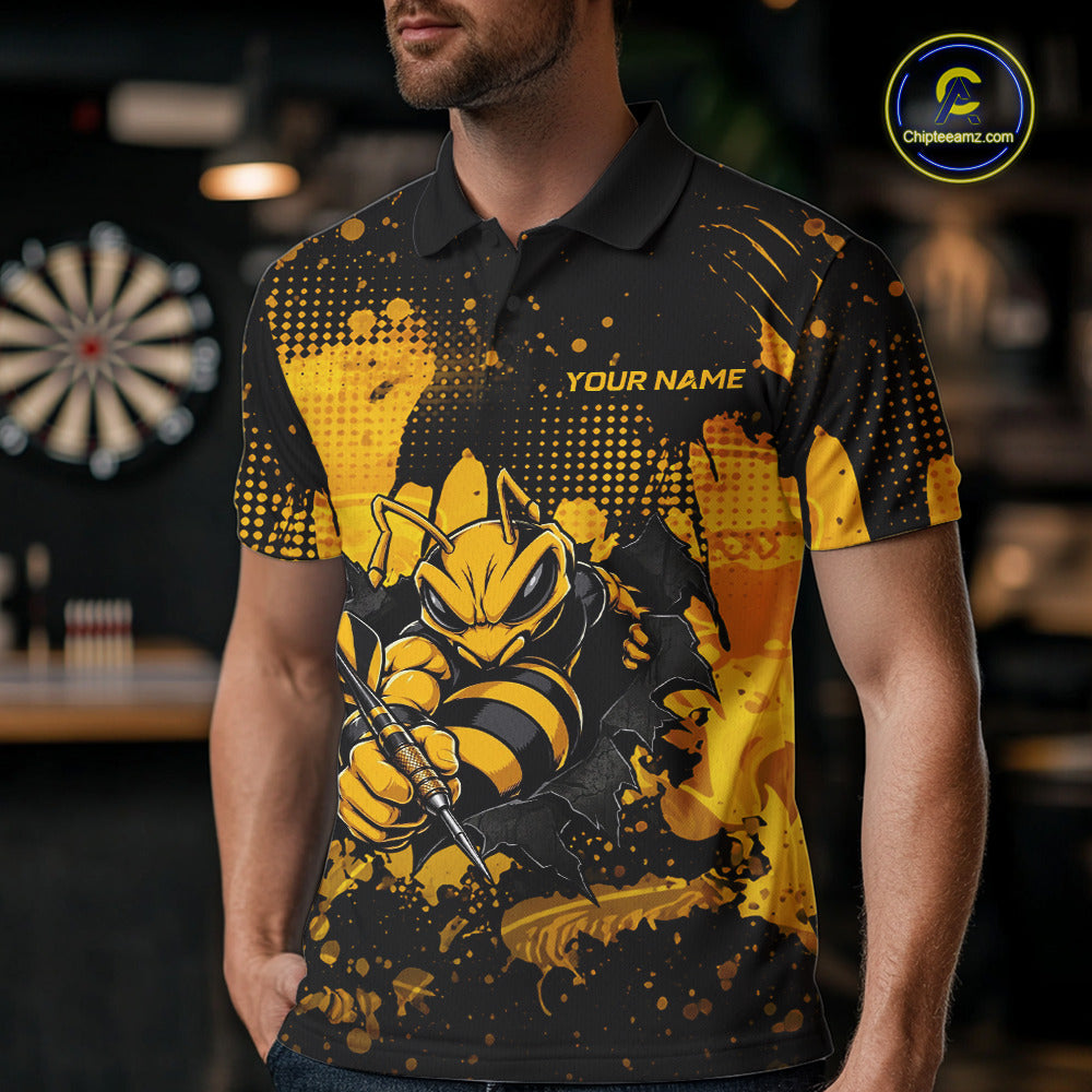Black And Yellow Grunge Funny Bee Darts Polo & 1/4 Zip For Men Personalized Dart Team Shirts NYN3237
