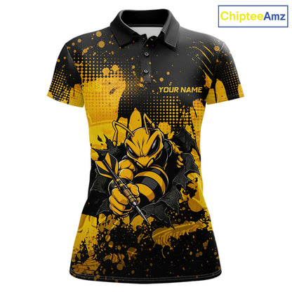 Black And Yellow Grunge Funny Bee Darts Polo & 1/4 Zip For Women Personalized Dart Team Shirts NYN3237