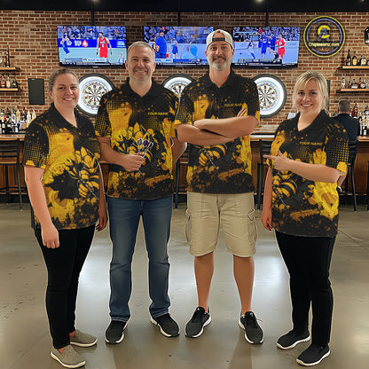 Black And Yellow Grunge Funny Bee Darts Polo & 1/4 Zip For Women Personalized Dart Team Shirts NYN3237