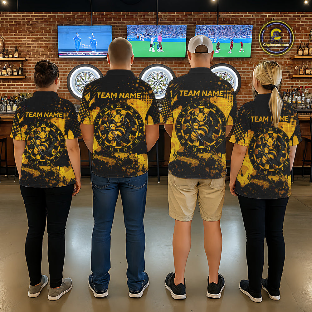 Black And Yellow Grunge Funny Bee Darts Polo & 1/4 Zip For Women Personalized Dart Team Shirts NYN3237