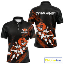 Load image into Gallery viewer, Funny Angry Bowling Ball men's bowling polo shirt custom orange strike bowling team jersey, bowling gift for men