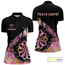 Load image into Gallery viewer, Pink Holographic Dartboard Grunge Darts 1/4-Zip Shirts For Women Custom Name For Darters NYN2705