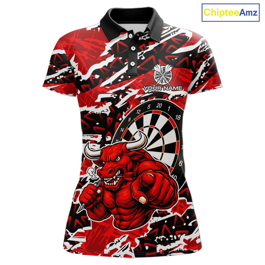 Personalized Women Darts Bull Grunge Red Polo Shirt Custom Name Polo 1/4-Zip Shirt Gift For Darters NYN2856