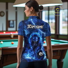 Load image into Gallery viewer, Personalized Billiards Shirt Blue Flames Lion 8 Ball Pool For Women Billiard Jersey Customized Name NYN2860