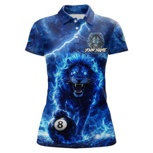 Load image into Gallery viewer, Personalized Billiards Shirt Blue Flames Lion 8 Ball Pool For Women Billiard Jersey Customized Name NYN2860