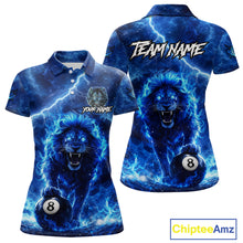 Load image into Gallery viewer, Personalized Billiards Shirt Blue Flames Lion 8 Ball Pool For Women Billiard Jersey Customized Name NYN2860