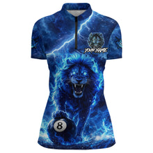 Load image into Gallery viewer, Personalized Billiards Shirt Blue Flames Lion 8 Ball Pool For Women Billiard Jersey Customized Name NYN2860