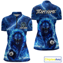 Load image into Gallery viewer, Personalized Billiards Shirt Blue Flames Lion 8 Ball Pool For Women Billiard Jersey Customized Name NYN2860