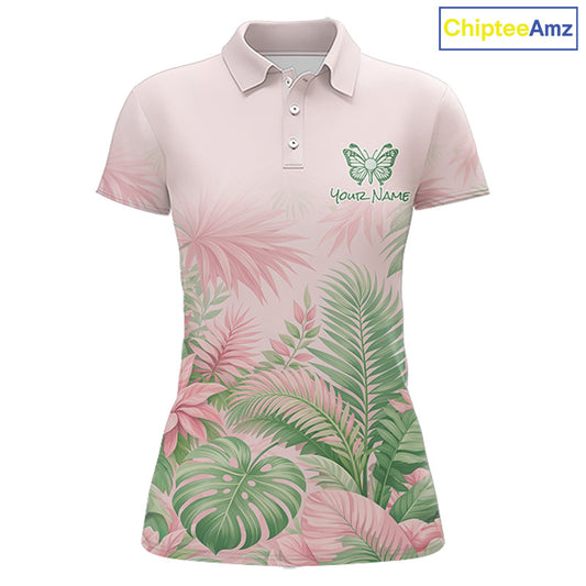 Personalized Green And Pink Tropical Pattern Custom Golf Polo Shirt For Women Golf Team Clothes NYN2864