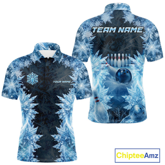 Icy Mens Bowling Shirts Custom Snowflake Icy Bowling Ball And Pins Team League Bowler Jerseys NYN3070