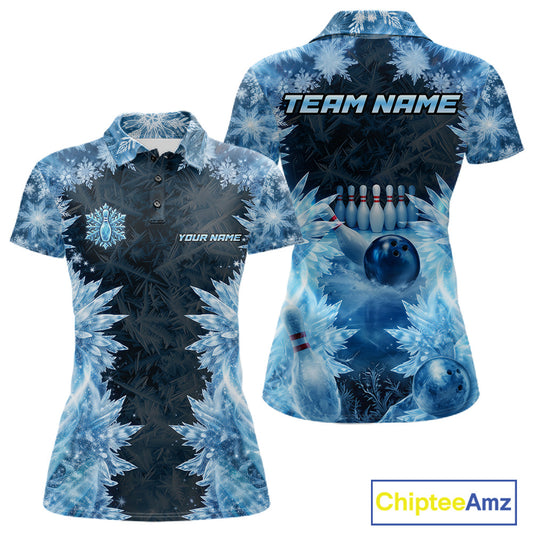 Icy Womens Bowling Shirts Custom Snowflake Icy Bowling Ball And Pins Team League Bowler Jerseys NYN3070