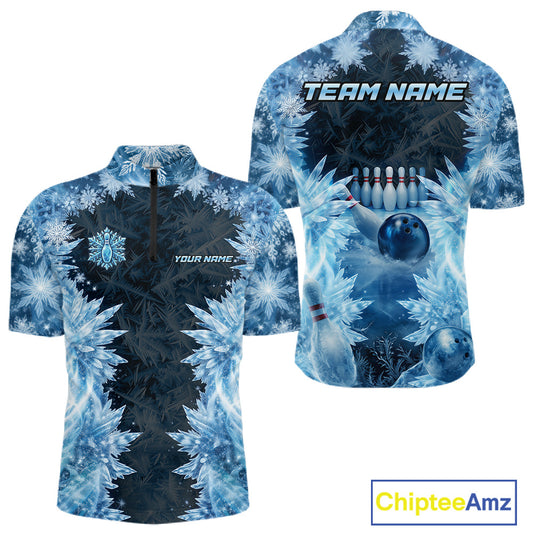 Icy Mens Bowling Shirts Custom Snowflake Icy Bowling Ball And Pins Team League Bowler Jerseys NYN3070