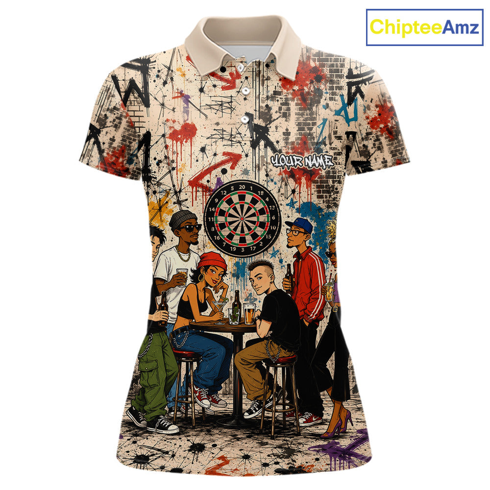 Grunge Graffiti Funny Friends And Beer Women Darts Shirt Custom Polo 1/4 Zip Team Darts Jersey NYN3243