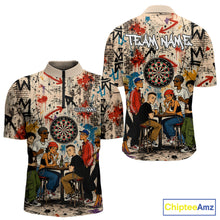 Load image into Gallery viewer, Grunge Graffiti Funny Friends And Beer Mens Darts Shirt Custom Polo 1/4 Zip Team Darts Jersey NYN3243