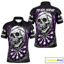 Load image into Gallery viewer, Custom Purple Grey Skull Barbed Wire Dartboard Grunge Darts Quarter-Zip Shirt For Men Dart Gifts NYN1969