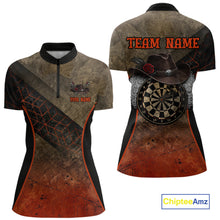 Load image into Gallery viewer, Funny Dartboard Cowboy Darts Polo &amp; 1/4-Zip Shirts For Women Custom Grunge Brown Darts Team Jerseys NYN3079