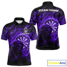 Load image into Gallery viewer, Custom Lightning Purple Grim Reaper Men Dart Polo Shirt Flames Dart Tournament Jersey NYN1447