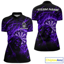 Load image into Gallery viewer, Custom Lightning Purple Grim Reaper Women Dart 1/4-Zip Shirt Flames Dart Tournament Jersey NYN1447